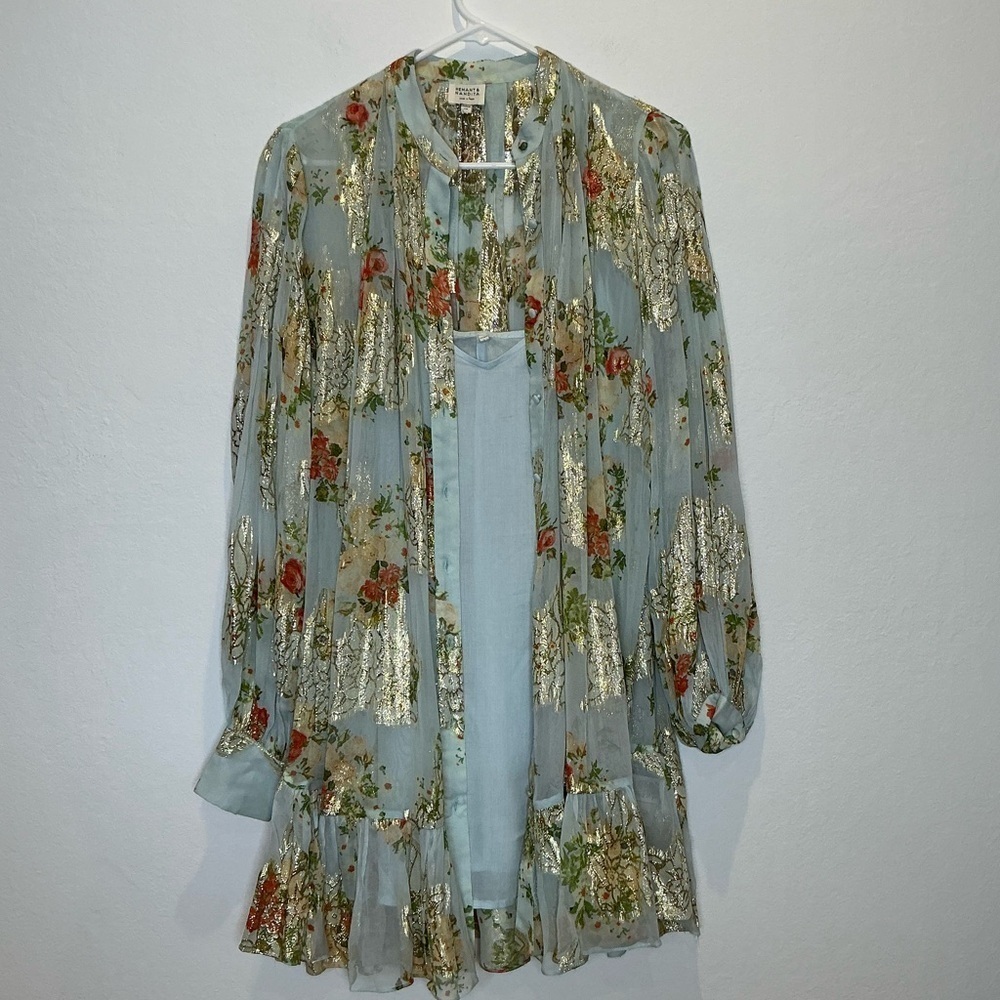 HEMANT & NANDITA Livia Floral Whimsical Sparkly Chiffon Dress with Slip XSmall - Picture 3 of 16